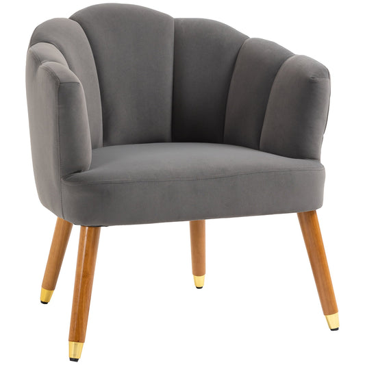 Modern Accent Chairs with Cushioned Seat, Upholstered Velvet Armchair for Bedroom, Living Room Chair with Arms and Wood Legs, Grey - Gallery Canada