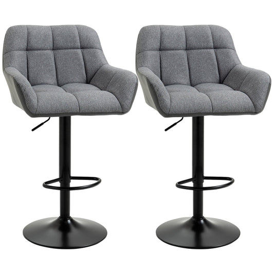 Modern Adjustable Bar Stools Set of 2, Swivel Tufted Fabric Barstools with Footrest, Armrests and PU Leather Back, for Kitchen Counter and Dining Room, Grey at Gallery Canada