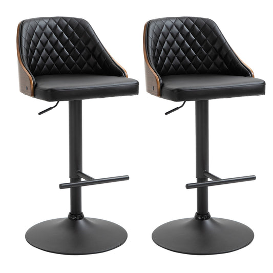 Modern Bar Stools PU Leather Set of 2 Swivel Bar Height Barstools Chairs with Adjustable Height, Round Heavy Metal Base and Footrest, Black at Gallery Canada