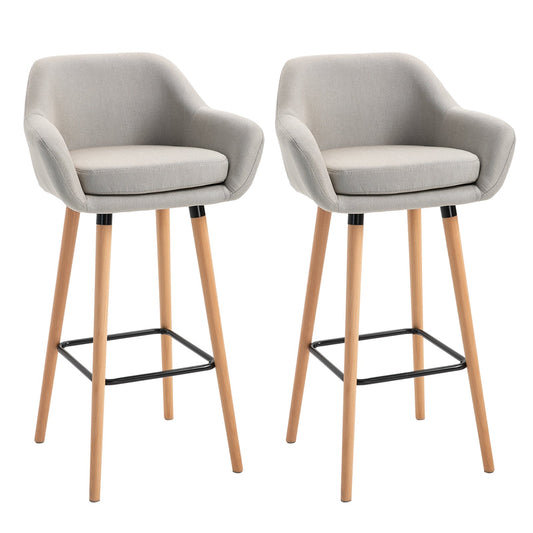 Modern Bar Stools Set of 2, 31.5" Barstools with Linen Fabric and Solid Wood Legs, Backrest and Footrest, Dining Room Kitchen Counter, Beige at Gallery Canada