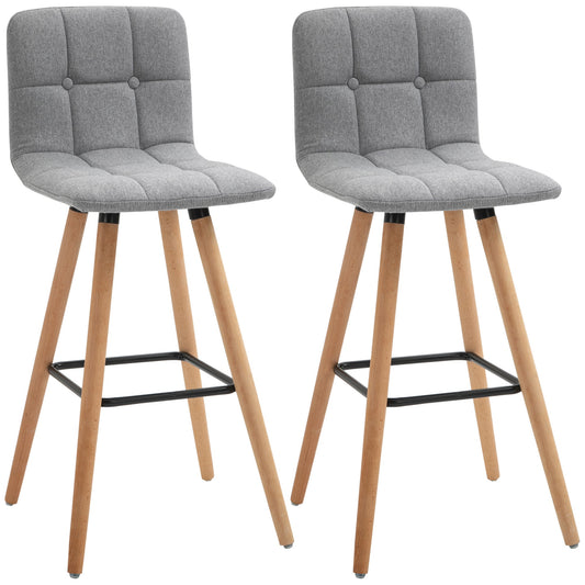 Modern Bar Stools Set of 2, 38" Upholstered Kitchen Island Stool with Solid Wood Legs, Backrest and Steel Footrest for Dining Room, Kitchen, Grey at Gallery Canada