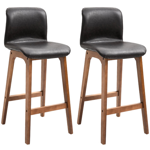 Modern Bar Stools Set of 2, Counter Height Bar Chair with PU Leather Wooden Frame Padding Seats for Dining Room Home Bar Brown