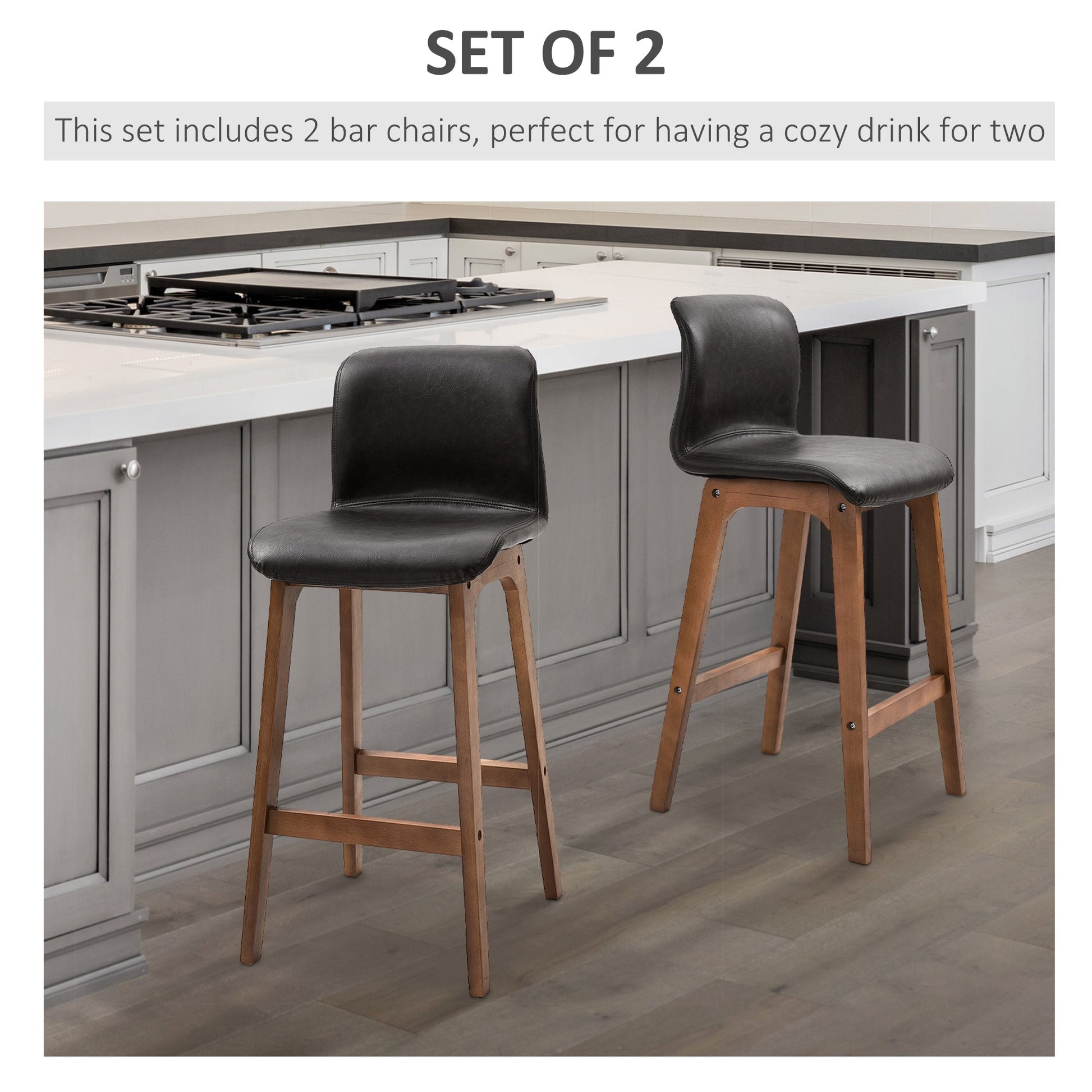 Modern Bar Stools Set of 2, Counter Height Bar Chair with PU Leather Wooden Frame Padding Seats for Dining Room Home Bar Brown at Gallery Canada