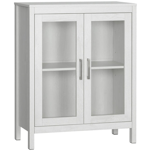 Modern Bathroom Storage Cabinet, Free Standing Bathroom Cabinet with Double Glass Doors and Adjustable Shelf, White - Gallery Canada