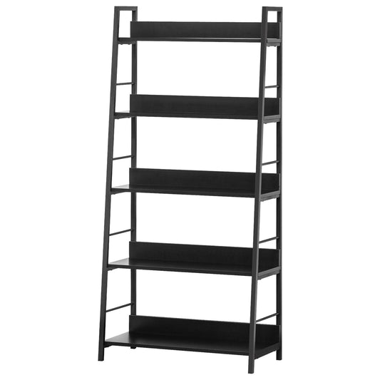 Modern Bookshelf Storage with 5-Tier Wide Shelving, Metal Frame, Wooden Bookcase for Living Room Library Home Furniture, Black - Gallery Canada