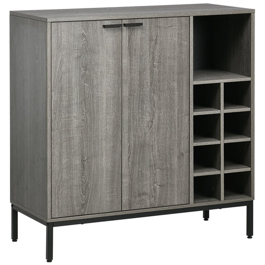 Modern Buffet Cabinet, Kitchen Sideboard, Coffee Bar Table with 12 Red Wine Glasses Rack, 8-Grid Wine Rack, and Adjustable Shelves for Living Room, Dining Room, Hallway, Grey at Gallery Canada