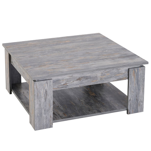 Modern Coffee Table with Storage Shelf, Square Cocktail Table, Center Table for Living Room, Grey