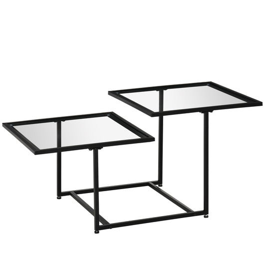 Modern Coffee Table with Tempered Glass Tabletops, 2-Tier Accent Side Table with Metal Frame Adjustable Foot for Living Room, Black at Gallery Canada