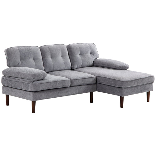 Modern Corner Couch with Right Chaise Lounge, Tufted 3-Seater Sofa with Wooden Legs for Living Room, Bedroom, Grey