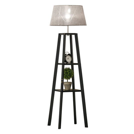 Modern Design Floor Lamp with Three Shelves and Linen Shade Reading Lights for Living Room, Bedroom, Study Room and Office at Gallery Canada