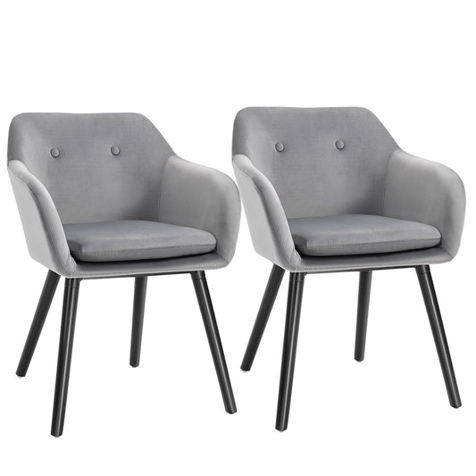 Modern Dining Chairs Set of 2, Kitchen Chairs Upholstered Fabric Velvet-Touch, Backrest and Armrests, Kitchen Counter Dining Room, Grey - Gallery Canada