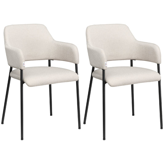 Modern Dining Chairs Set of 2, Linen Touch Fabric Accent Chairs with Armrests, Kitchen Chairs with Steel Legs for Living Room, Beige - Gallery Canada