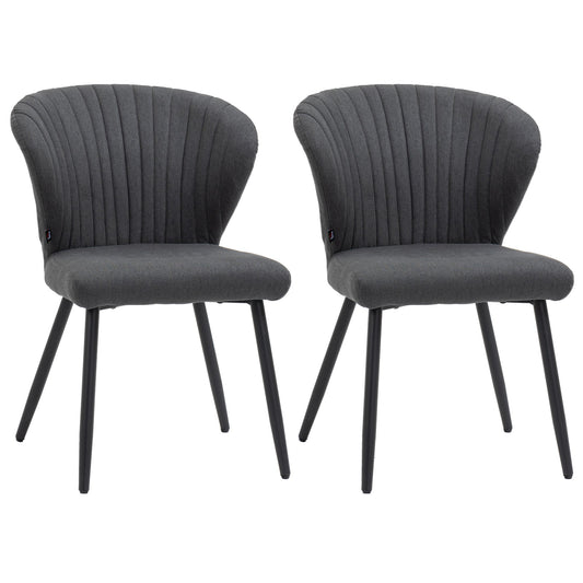 Modern Dining Chairs Set of 2, Linen Upholstered Kitchen Chairs with Channel Tuft Backrest, Padded Seat and Steel Legs, Dark Grey at Gallery Canada