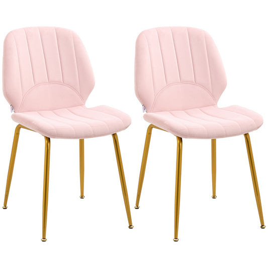 Modern Dining Chairs Set of 2, Upholstered Dining Room Chairs with Backrest, Padded Seat and Steel Legs, Pink at Gallery Canada