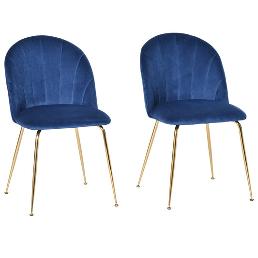 Modern Dining Chairs Set of 2, Upholstered Kitchen Chairs, Accent Chair with Gold Metal Legs for Kitchen, Dining Room, Blue - Gallery Canada