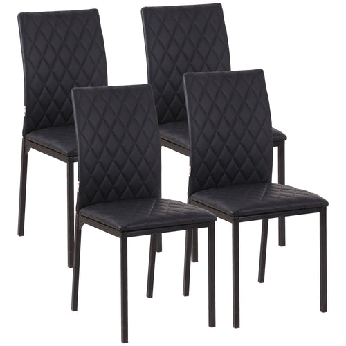 Modern Dining Chairs Set of 4, Upholstered Faux Leather Accent Chairs with Metal Legs for Kitchen, Black