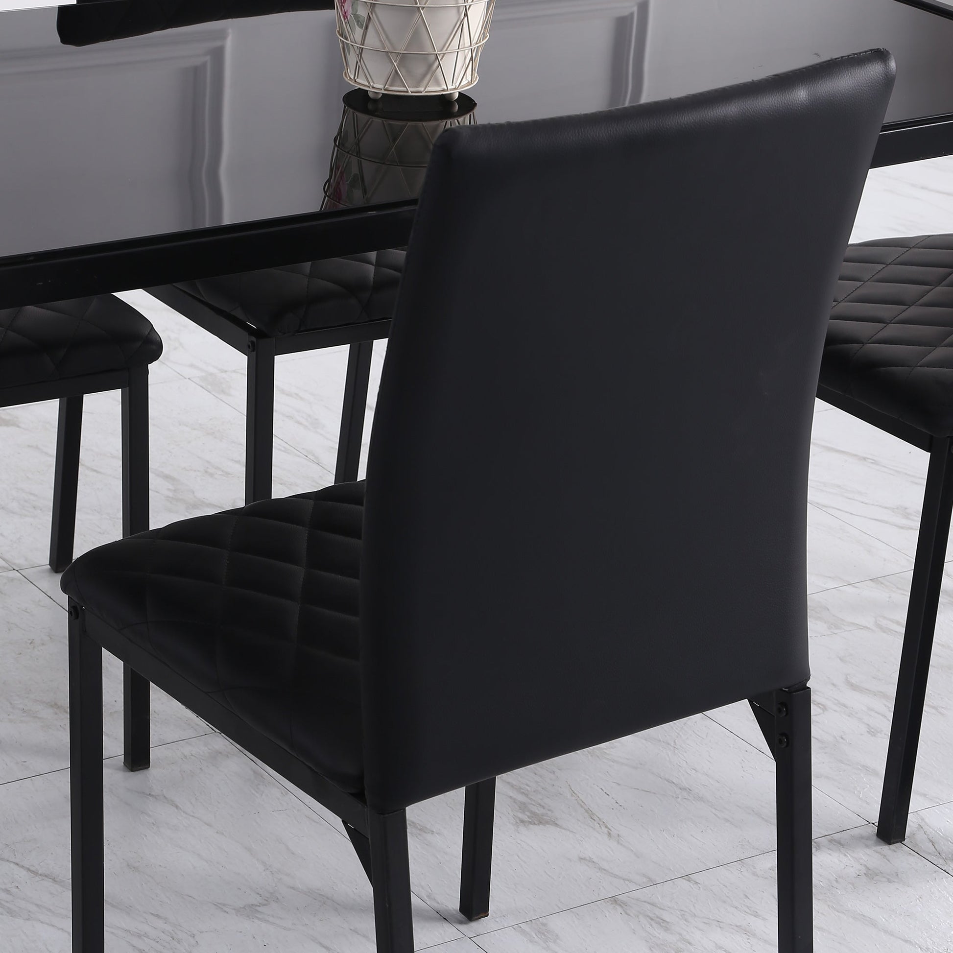Modern Dining Chairs Set of 4, Upholstered Faux Leather Accent Chairs with Metal Legs for Kitchen, Black at Gallery Canada