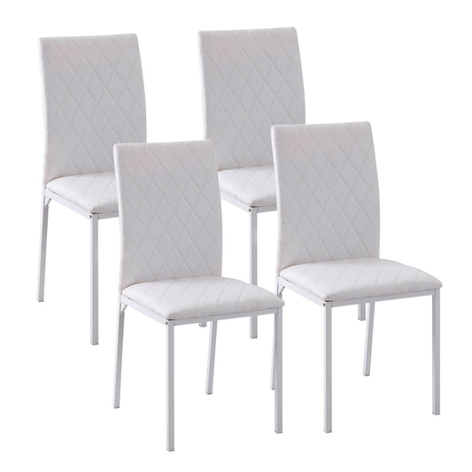 Modern Dining Chairs Set of 4, Upholstered Faux Leather Accent Chairs with Metal Legs for Kitchen, White - Gallery Canada