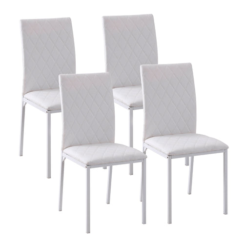 Modern Dining Chairs Set of 4, Upholstered Faux Leather Accent Chairs with Metal Legs for Kitchen, White