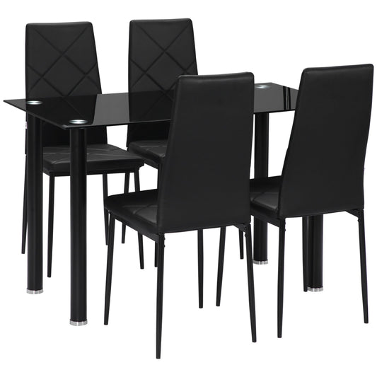 Modern Dining Table Set for 4, Space-Saving 5 Pieces Kitchen Table Set with Rectangle Table and Steel Frame, Black - Gallery Canada