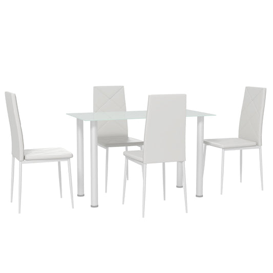Modern Dining Table Set for 4, Space-Saving 5 Pieces Kitchen Table Set with Rectangle Table and Steel Frame, White - Gallery Canada