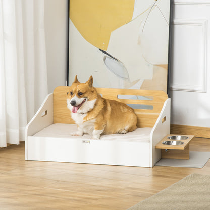 Modern Dog Bed Frame, Furniture Style Pet Sofa, Cat Couch, with Soft Cushion, Washable Cover, 2 Feeding Bowls, Handles, for Small and Medium Sized Dog at Gallery Canada