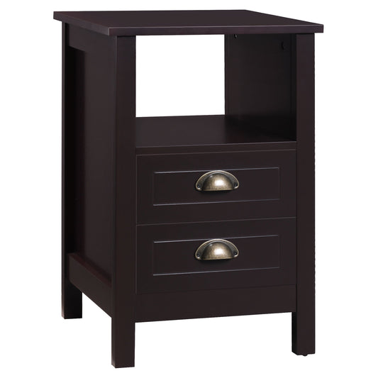 Modern End Table with 2 Drawers and Storage Shelf, Accent Sofa Side Table for Living Room, Coffee - Gallery Canada