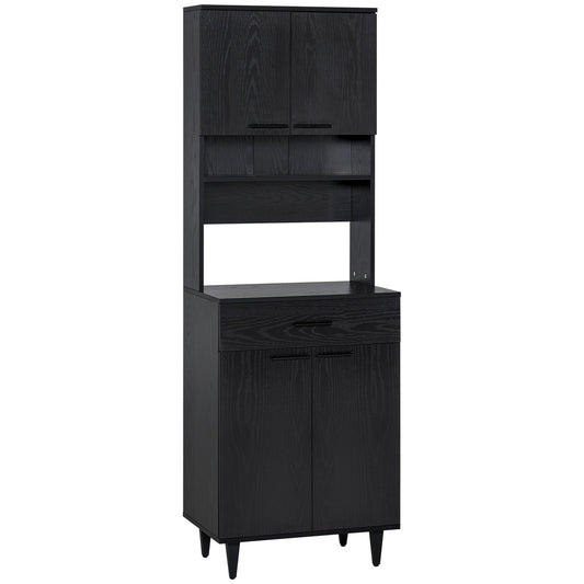 Modern Kitchen Buffet with Hutch Wooden Storage Cupboard with Microwave Counter 2 Cabinet and Drawer for Dining Room Living Room Black - Gallery Canada