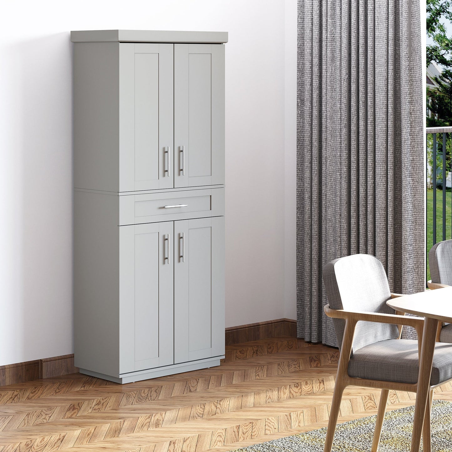 Modern Kitchen Pantry Freestanding Cabinet Cupboard with Doors and Shelves, Adjustable Shelving, Grey at Gallery Canada