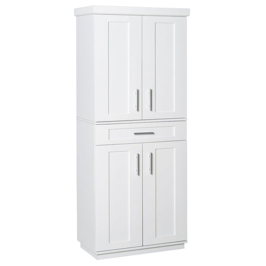 Modern Kitchen Pantry Freestanding Cabinet Cupboard with Doors and Shelves, Adjustable Shelving, White - Gallery Canada