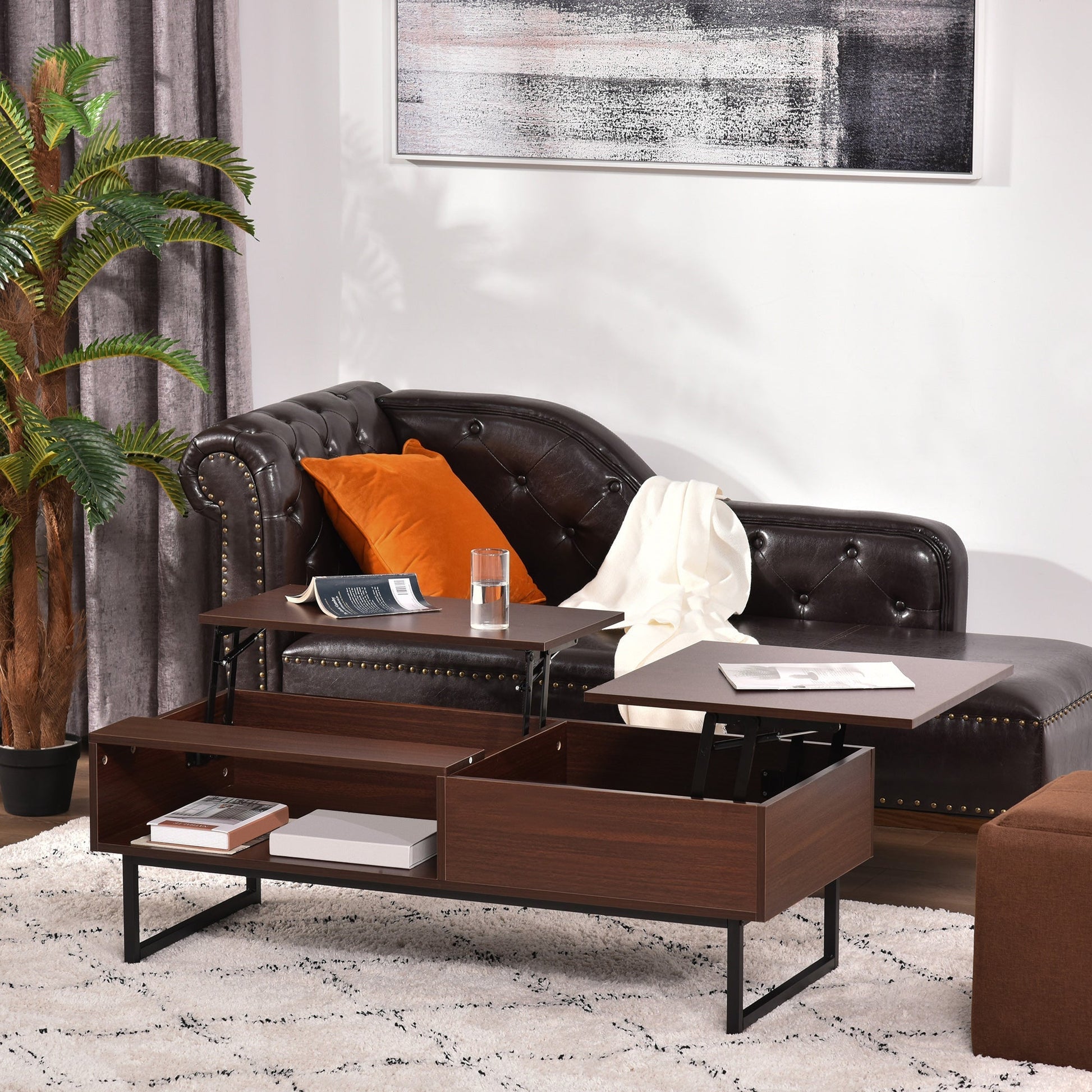 Modern Lift Top Coffee Table with Hidden Storage Compartment and Metal Frame, Center Table for Living Room, Brown at Gallery Canada