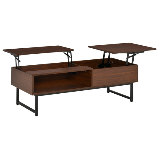 Modern Lift Top Coffee Table with Hidden Storage Compartment and Metal Frame, Center Table for Living Room, Brown - Gallery Canada
