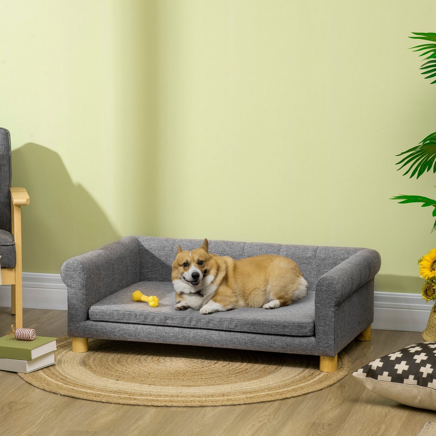 Modern Pet Sofa Cat or Medium Large Dog Bed W/ Removable Seat Cushion, Dark Grey at Gallery Canada