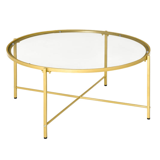 Modern Round Coffee Table with Tempered Glass Tabletop, Accent Side Table, Center Table for Living Room, Gold - Gallery Canada