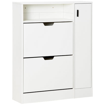 Modern Shoe Cabinet, 12 Pairs Shoe Storage Cabinet with 2 Flip Drawers, Open Shelf and Compartment for Umbrella, Hallway Entryway, White at Gallery Canada