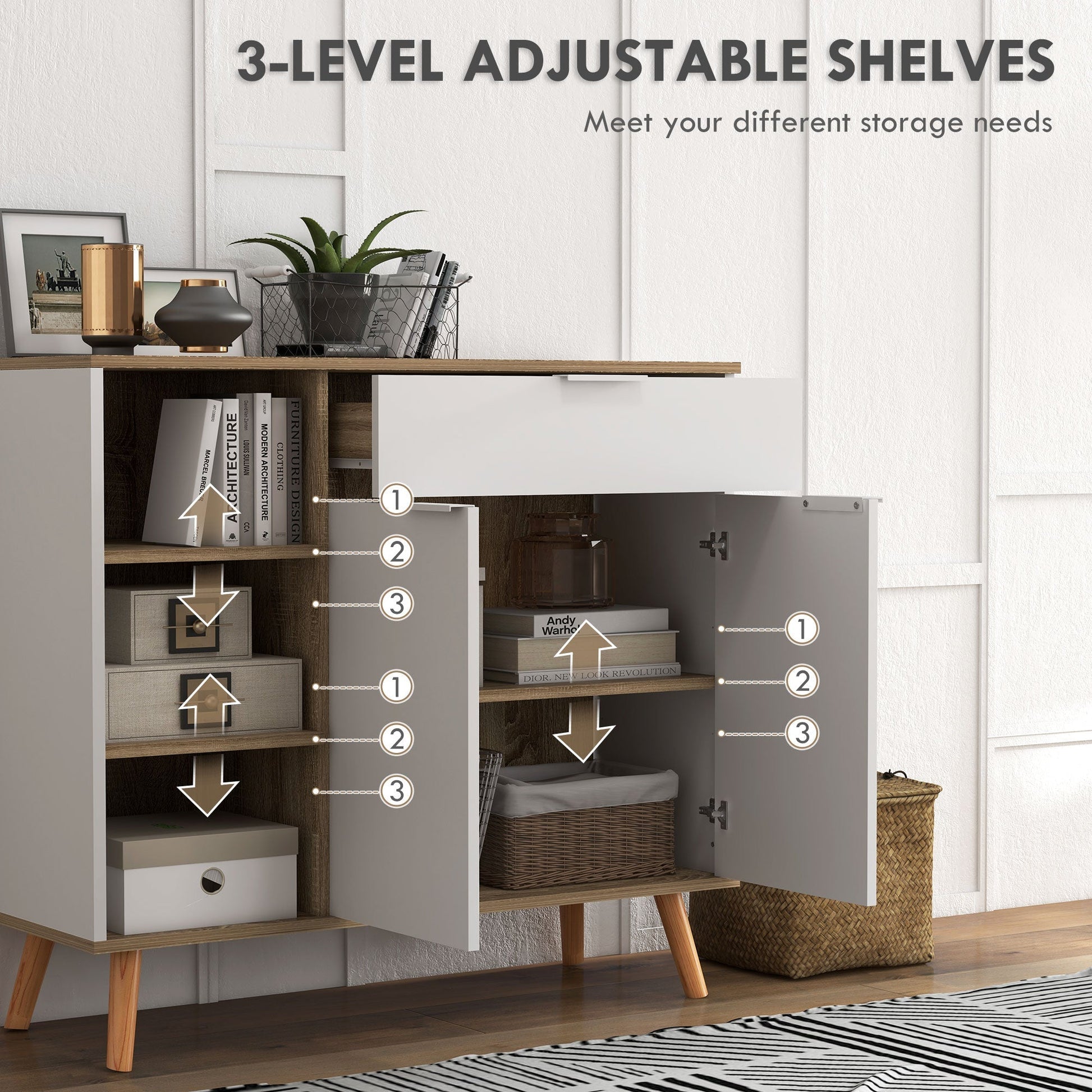 Modern Sideboard Cabinet, Freestanding Sideboards and Buffets with 2 Doors, Drawer and Adjustable Shelves at Gallery Canada