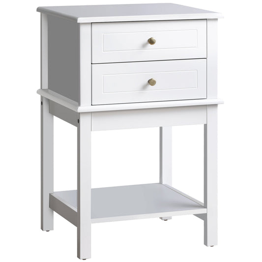 Modern Sofa Side Table, Accent End Table with Drawers and Storage Shelf, Nightstand for Bedroom Living Room, White at Gallery Canada
