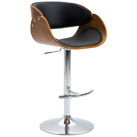 Modern Style Adjustable Bar Chair, PU Leather Swivel Bar Stool with Back, Footrest for Kitchen, Home Bar, Counter, Coffee Shop, Black and Walnut at Gallery Canada