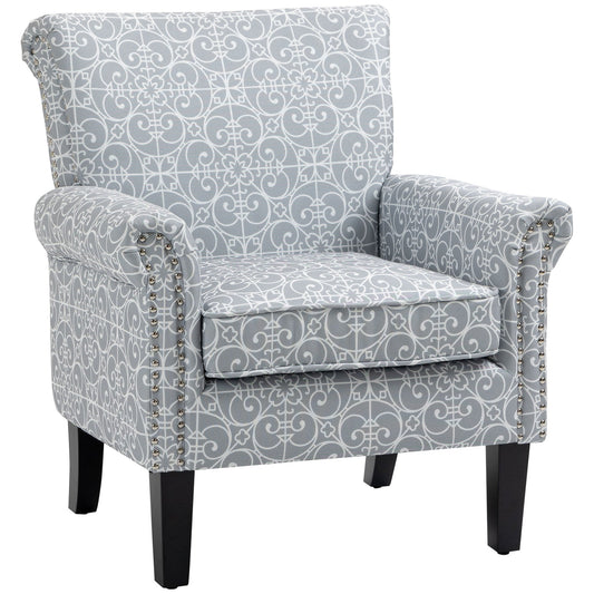 Modern Upholstered Accent Chair, Single Sofa Chair with Soft Linen Touch Fabric, Rolled Armrest with Nailhead Trim, Rubber Wood Legs and Thick Padding, Grey at Gallery Canada