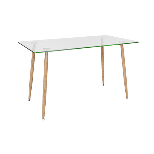 Modern Glass Rectangular Dining Table with Metal Legs, Natural