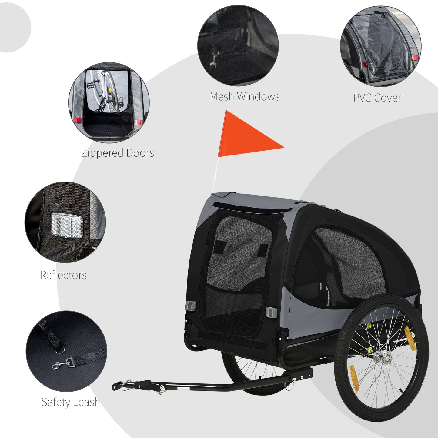 Dog Bike Trailer with Hitch Coupler, Quick Release Wheels, Reflectors, Flag for Medium Dogs, Black at Gallery Canada
