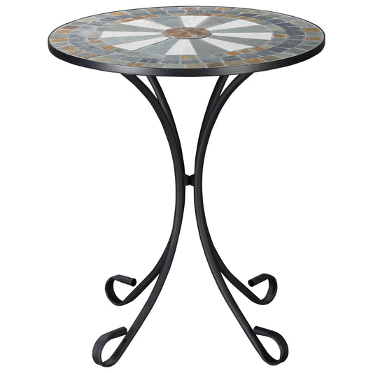 Mosaic Patio Table 24 Inch Outdoor Round Side Table Plant Stand for Garden, Yard, Lawn or Indoor, White and Green - Gallery Canada