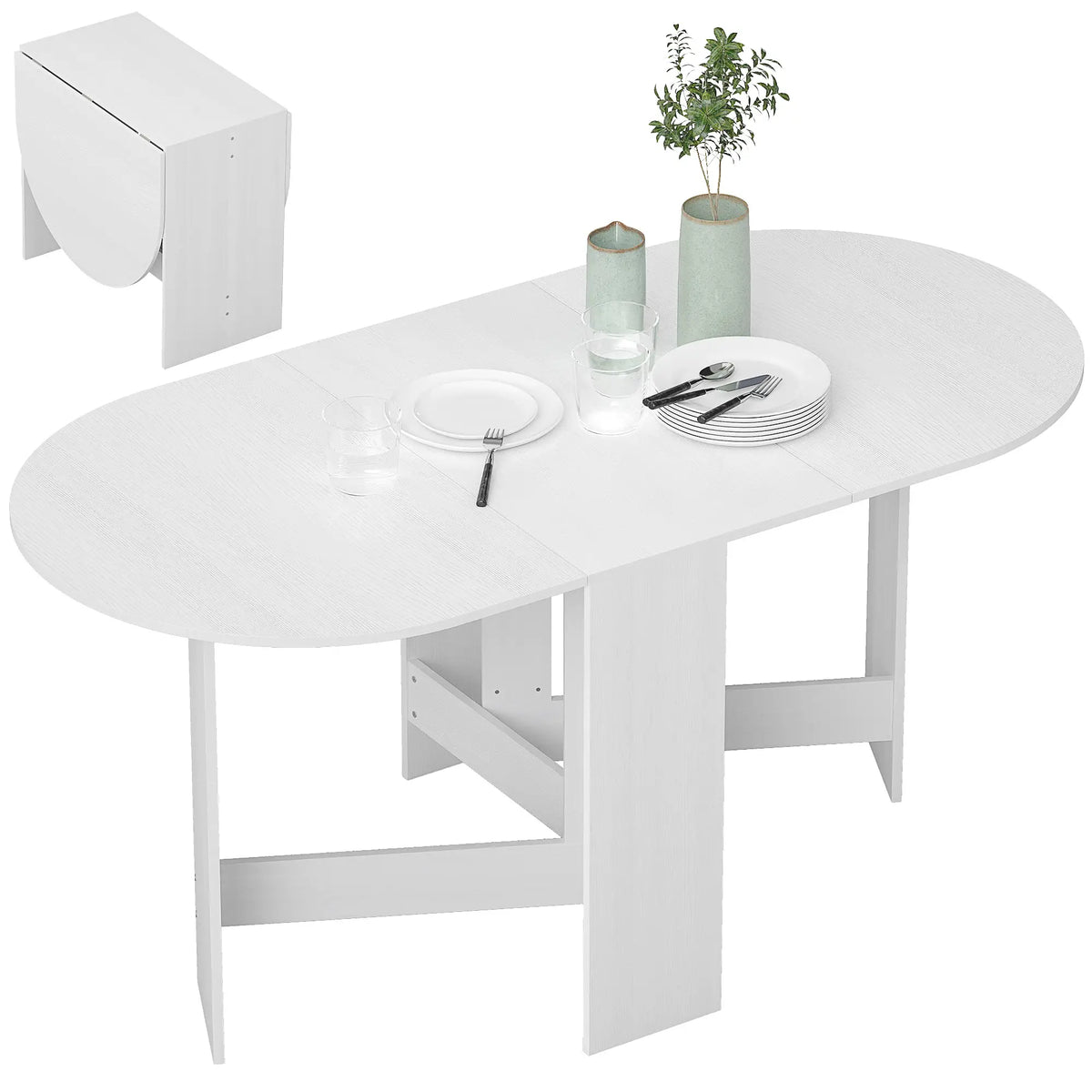 Oval Folding Dining Table, Drop Leaf Kitchen Table, Distressed White, White Bar Tables & Dining Tables at Gallery Canada