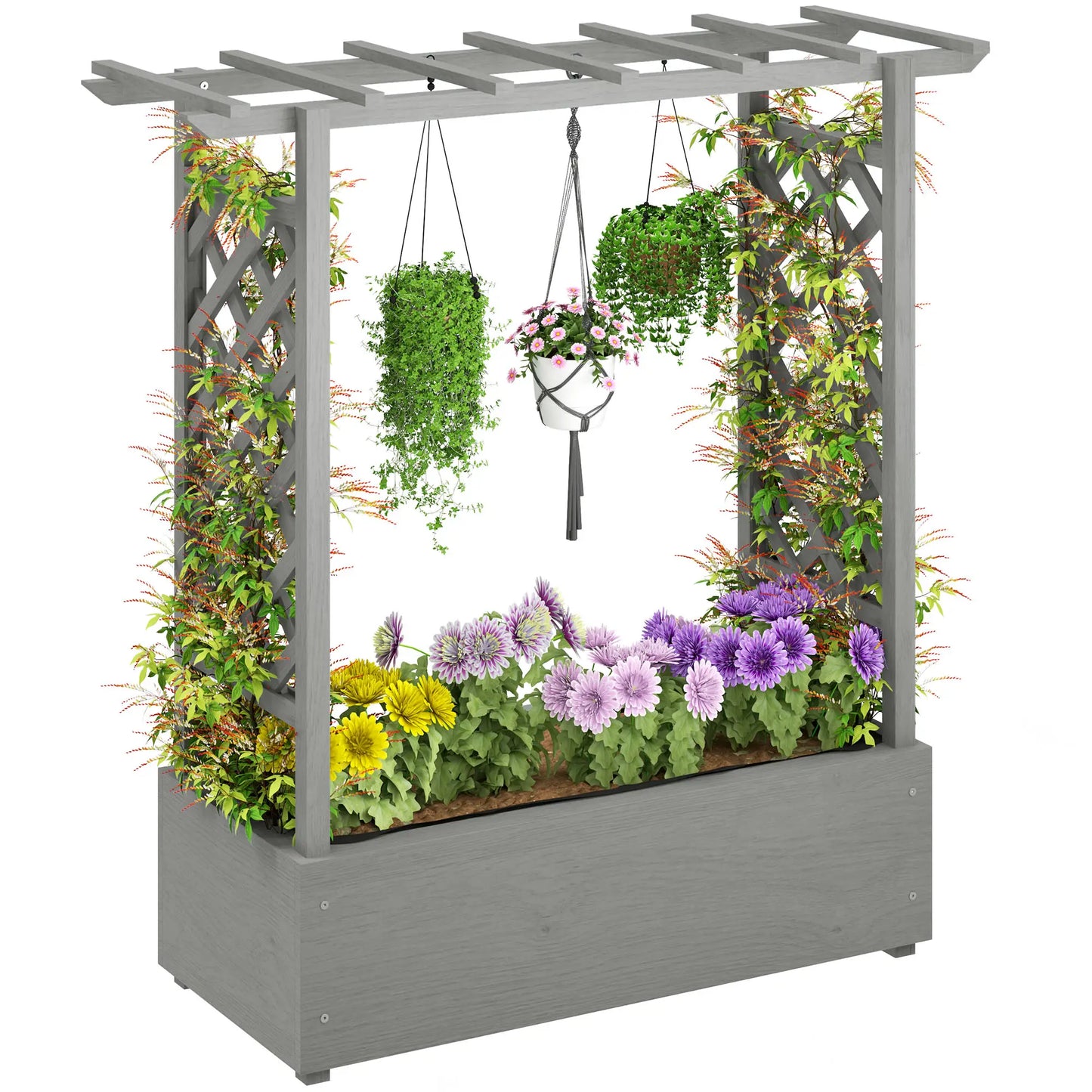 Wooden Raised Garden Bed with Trellis, Outdoor Planter Box, Drainage Holes Raised Garden Beds at Gallery Canada