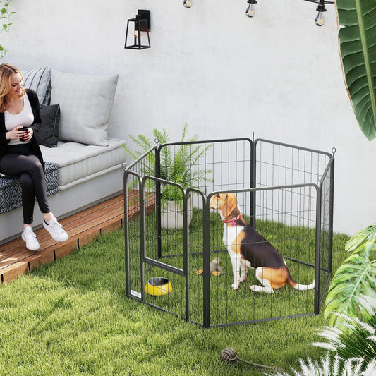6 Panels Heavy Duty Dog Playpen, 31.5" Height, Portable Foldable Houses, Kennels & Pens Black at Gallery Canada