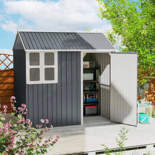 7' x 5.5' Metal Garden Shed, Outdoor Storage, Lockable Door, Dark Grey