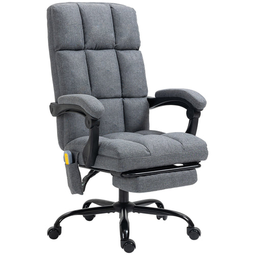 High-Back Vibration Massaging Office Chair, Reclining Office Chair with USB Port, Remote Control, Side Pocket and Footrest, Dark Grey