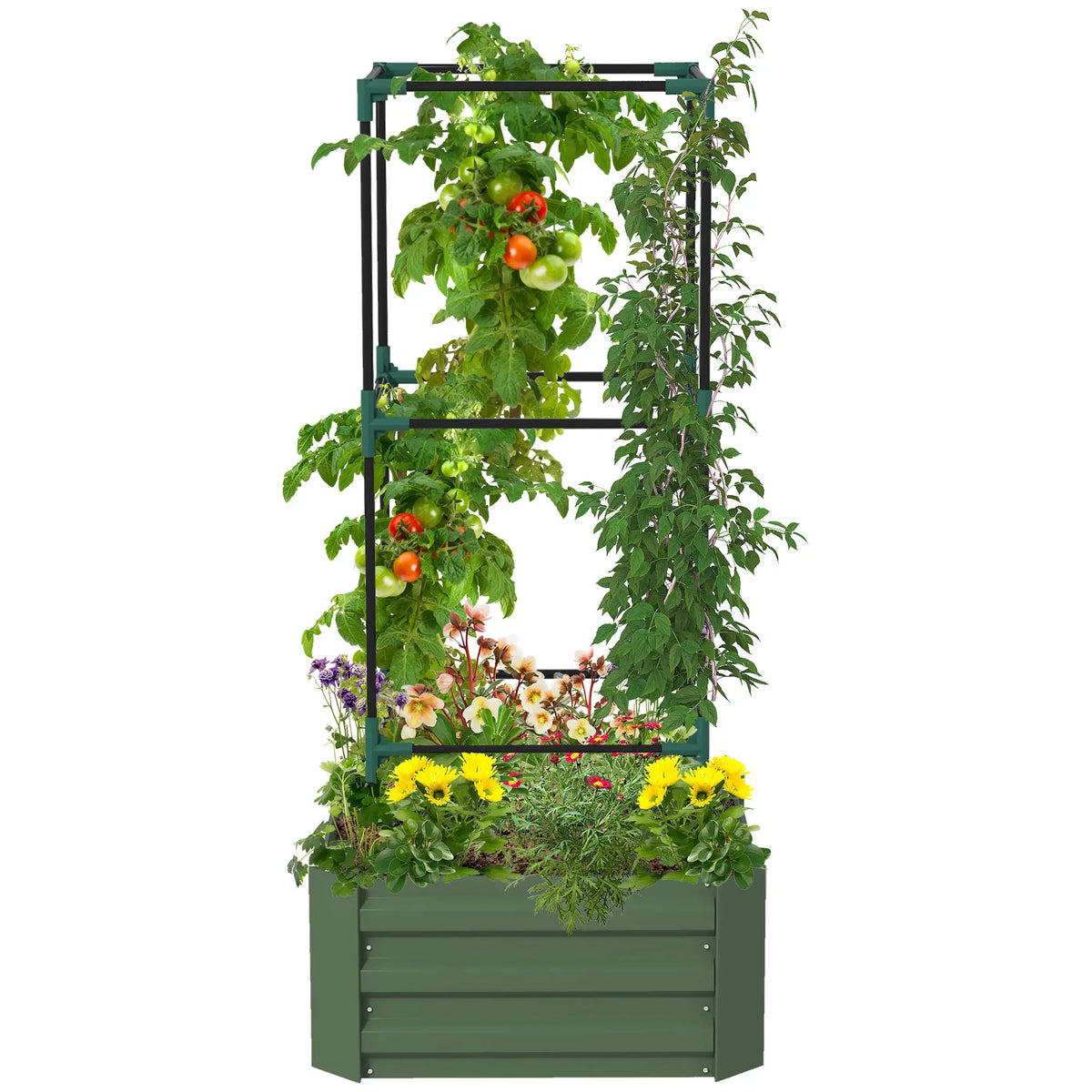 Galvanized Planter Box, Outdoor Raised Garden Bed, 3-Tier Trellis Tomato Cage Galvanized Planter Boxes at Gallery Canada