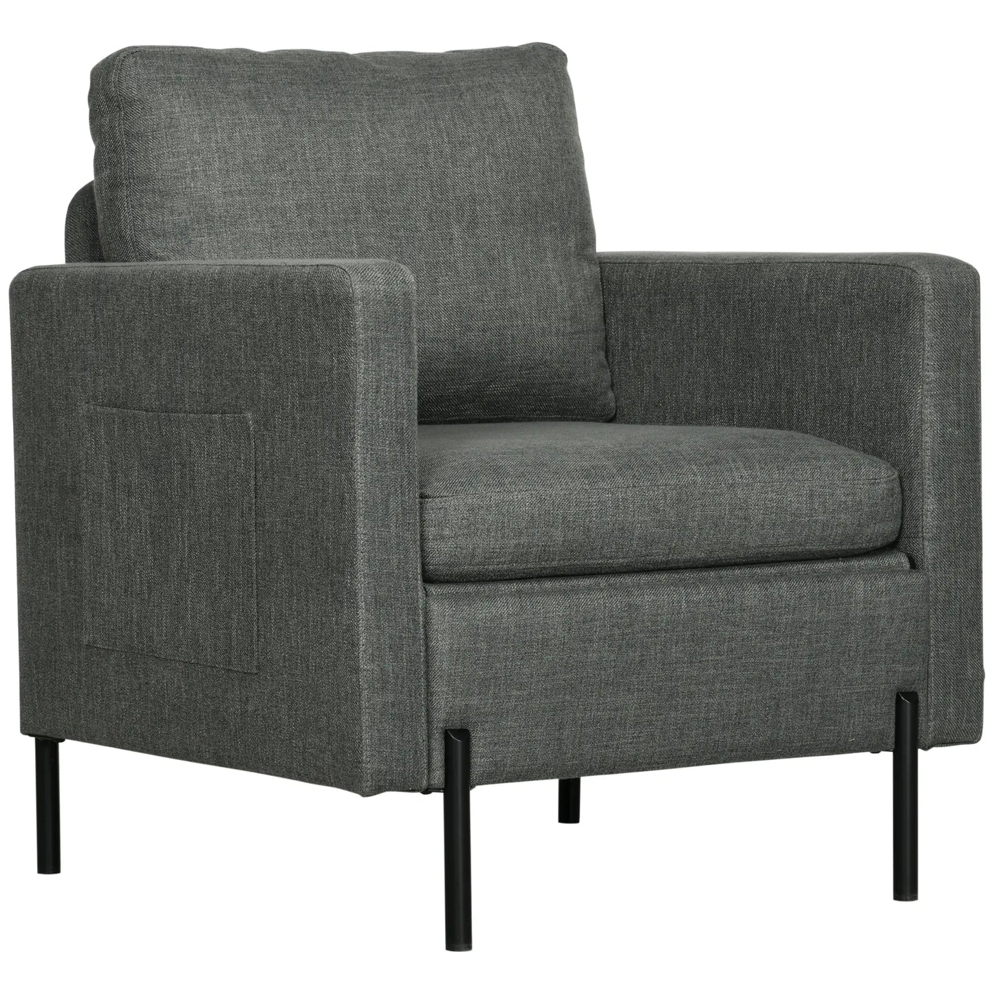Modern Fabric Accent Armchair, Metal Legs, 2 Side Pockets, Grey Accent Chairs at Gallery Canada