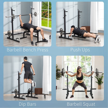 Multi-Function Barbell Squat Rack Stand, Heavy-Duty Strength Training Dumbbell Rack, Height Adjustable Weight Lifting Bench Press Dip Station for Home, Gym, Black at Gallery Canada